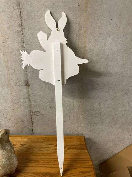 Bunny Crossing Yard Sign and Bunny Figurine