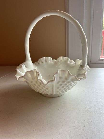 Fenton Hobnail Milk Glass Basket image