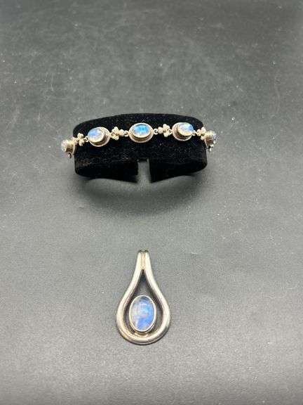 Sterling Silver Moonstone Bracelet & Pendant Set image