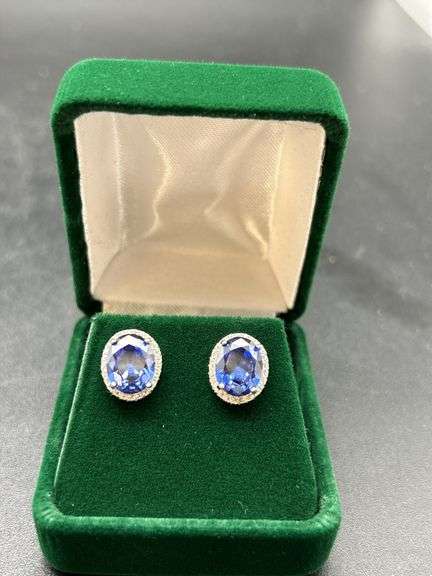 Sterling Silver Earrings with Blue Stones image