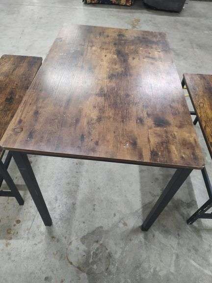 DINING TABLE WITH 2 BENCH SEATS - TABLE MEASURES 43X28X30 BENCHES ARE 20 INCHES FLOOR TO SEAT