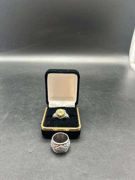 Two Sterling Silver Rings, One with Lemon Quartz, Marked 14K image