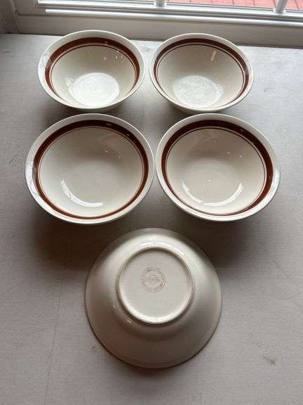 Set of 5 Porcelain Bowls with Brown Trim - Made in China image