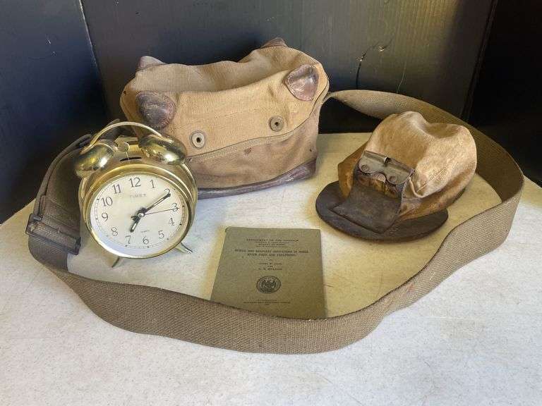 Vintage Coal Miners Safety Gear Lot: Lamp, Bag, and Rescue Manual
