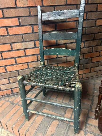 Wooden Chair with Woven Seat and Three-Tier Side Table