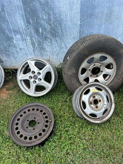Assorted Vehicle Wheels & Tires - Pontiac Five-Spoke, Steel Rims, and More image