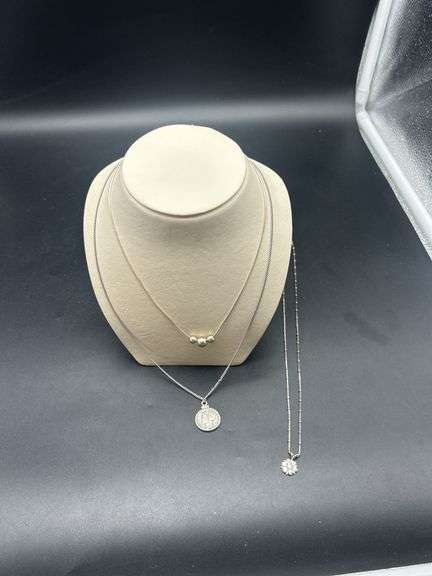 Three Silver Tone Pendant Necklaces, One with 1944 Mercury Dime image