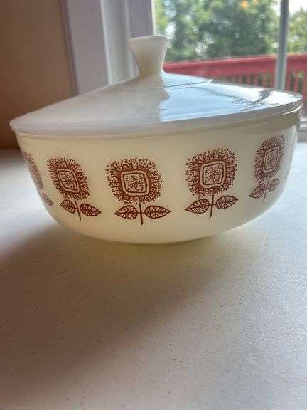 Fire-King Casserole Dish with Lid, Sunflower Design image
