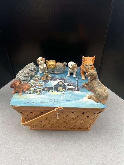 Decorated Woven Basket with Assorted Figurine Toppers image