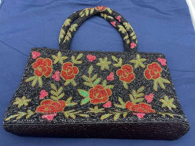 Black Beaded Purse with Floral Design image