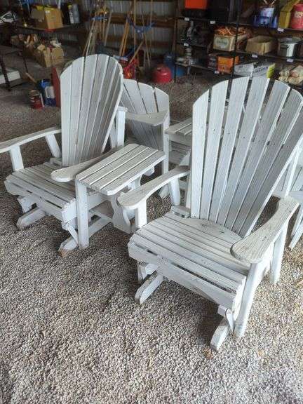 Pair of White Painted Wood Adirondack Style Glider Chairs image