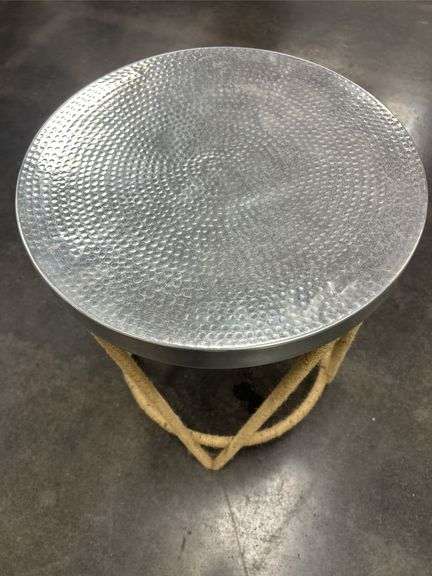 Hammered Metal Top Accent Table with Rope Detail