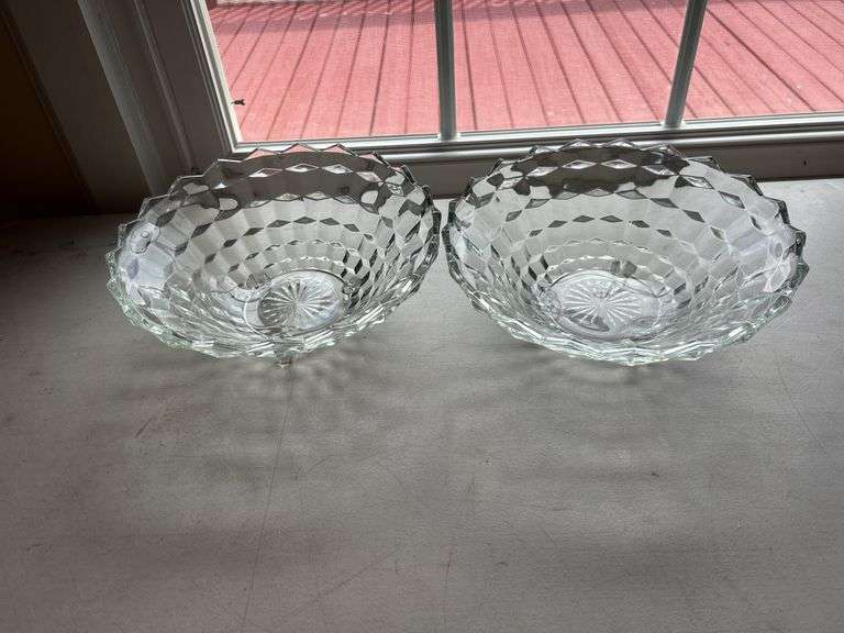 Set of Two Pressed Glass Diamond Pattern Bowls image