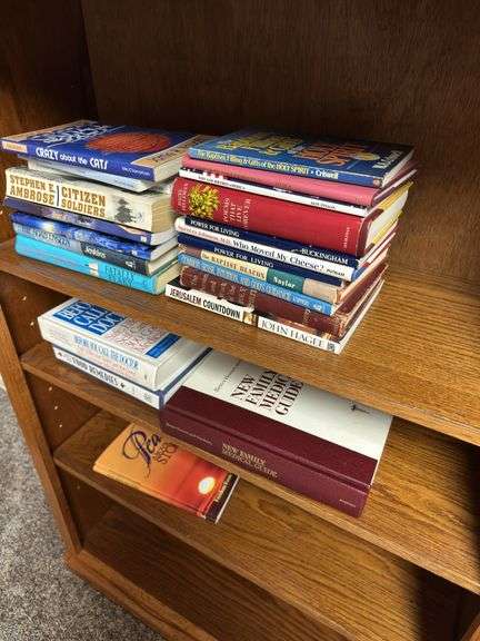 Wooden Bookcase with Books and Crochet
