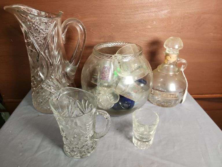 Assorted Glassware - Pitchers, Decanter, & Shot Glasses image