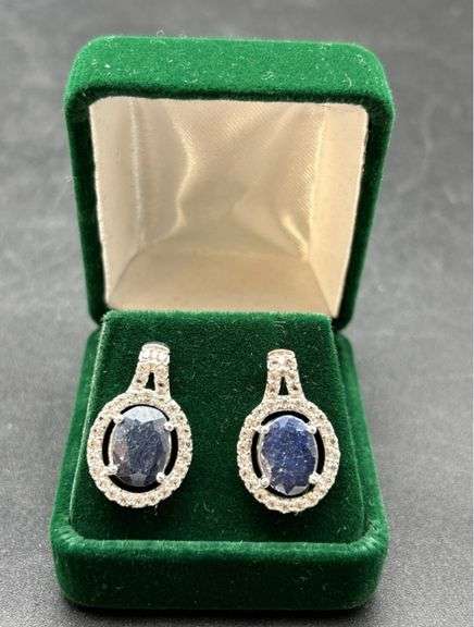 Sterling Silver Sapphire & CZ Earrings image