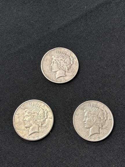 Three 1923 Peace Silver Dollars