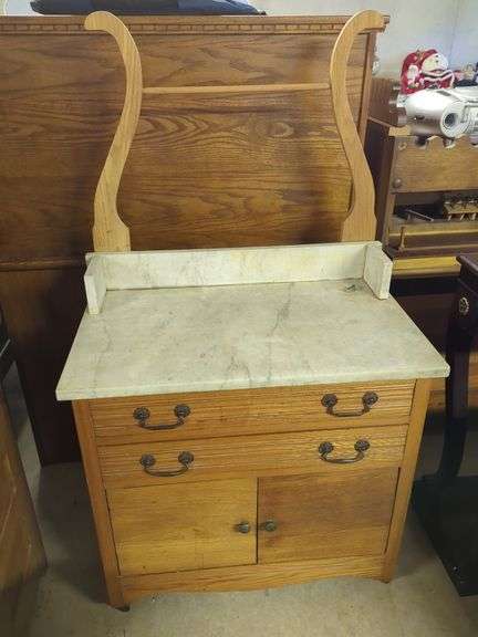 Wood Washstand with Marble Top