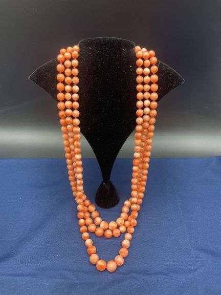 Three Strand Coral Bead Necklace image