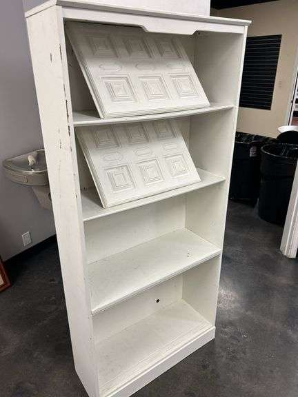 White Painted Wood Bookshelf with Decorative Panels