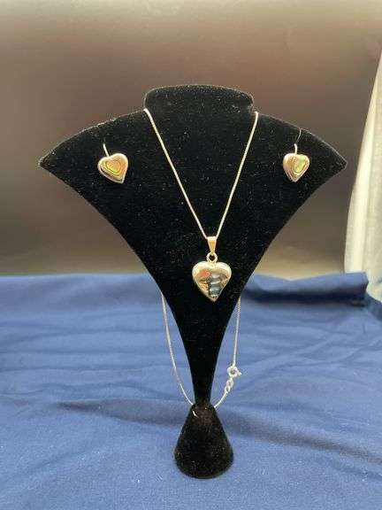 Sterling Silver Heart Necklace and Earrings Set image
