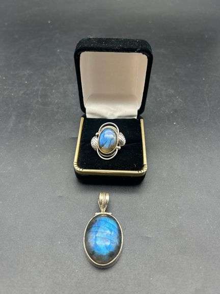 Sterling Silver Labradorite Ring Size 5.5 and Pendant Set image
