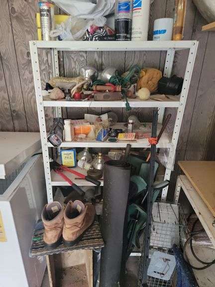 Garage Shelf Contents - Tools, Boots, Pool Supplies & More image