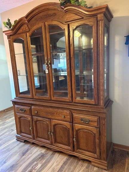 Ornate Oak Wood China Cabinet with Glass Display image