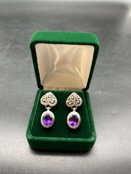 Silver and Purple Stone Earrings image