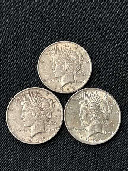 1922 Peace Silver Dollar Coins - Lot of 3