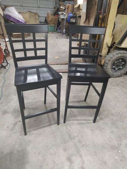 SET OF 2 BLACK BAR STOOLS WOOD - 30 INCHES FLOOR TO SEAT