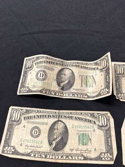 Lot of 5 Ten Dollar Federal Reserve Notes
