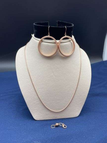 Rose Gold Tone Necklace and Hoop Earring Set image