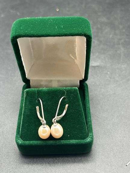 Pearl Drop Earrings Marked 925 image