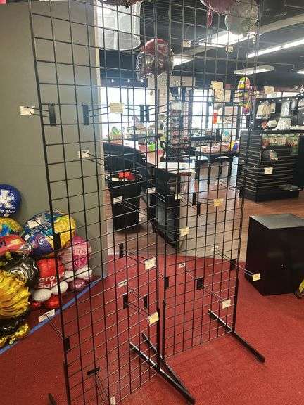 Two Black Metal Gridwall Display Racks