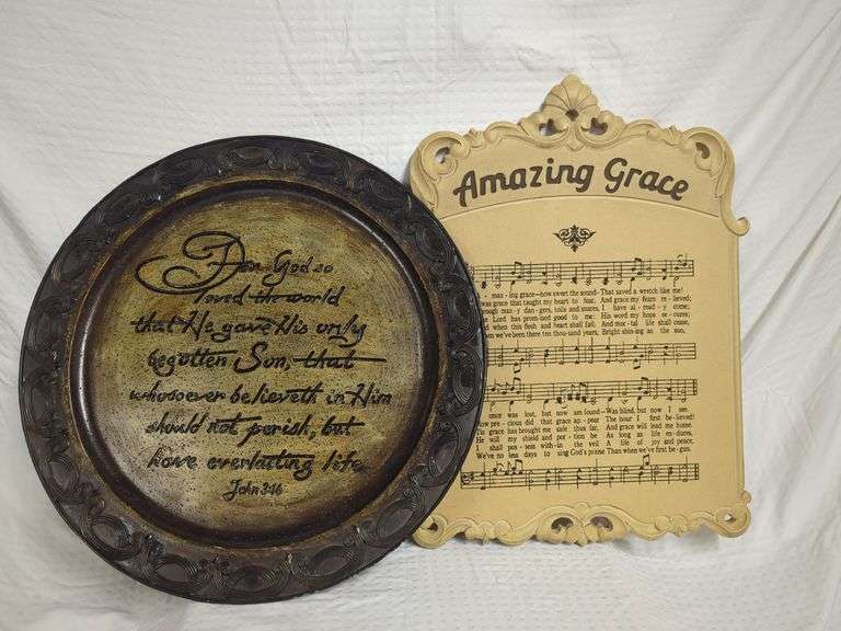 Religious Wall Decor: "Amazing Grace" Sheet Music and John 3:16 Plate