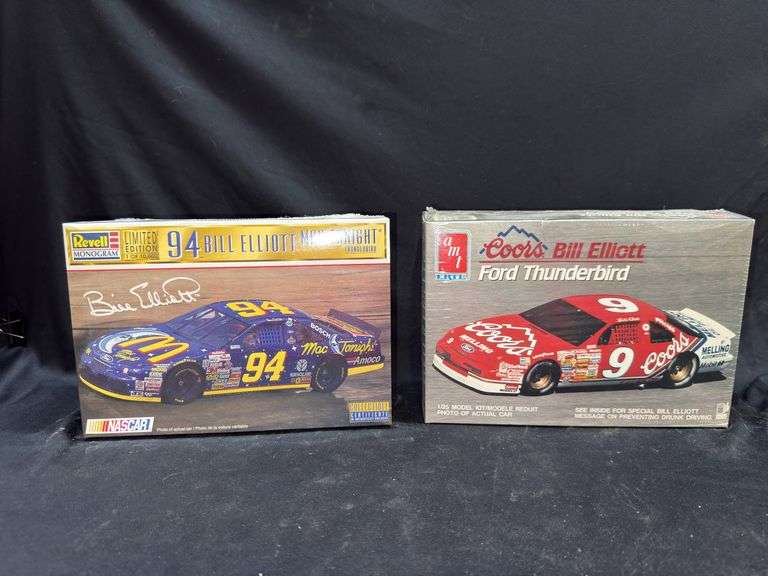 Two Bill Elliott Model Car Kits: 1994 Mac Tonight & 1990 Coors Thunderbird
