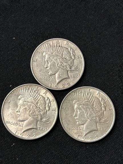 Three 1922 Peace Silver Dollars