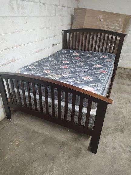 FULL SIZE BED - HEADBOARD WITH FOOTBOARD AND RAILS - BOX SPRING AND MATTRESS WILL BE GIVEN TO BUYER IF WANTED