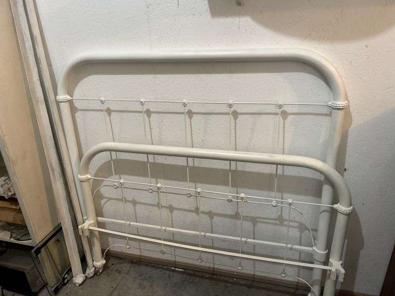 White Metal Bed Frame with Ornate Details image