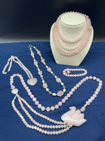 Rose Quartz Beaded Jewelry Lot: Necklaces and Bracelet image