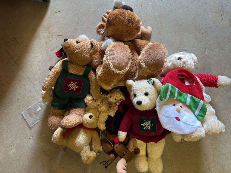 Assorted Plush Holiday Toys: Bears, Moose, and Santa image