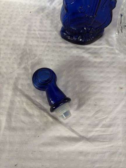 Assorted Glass Dishes and Cobalt Violin Bottle