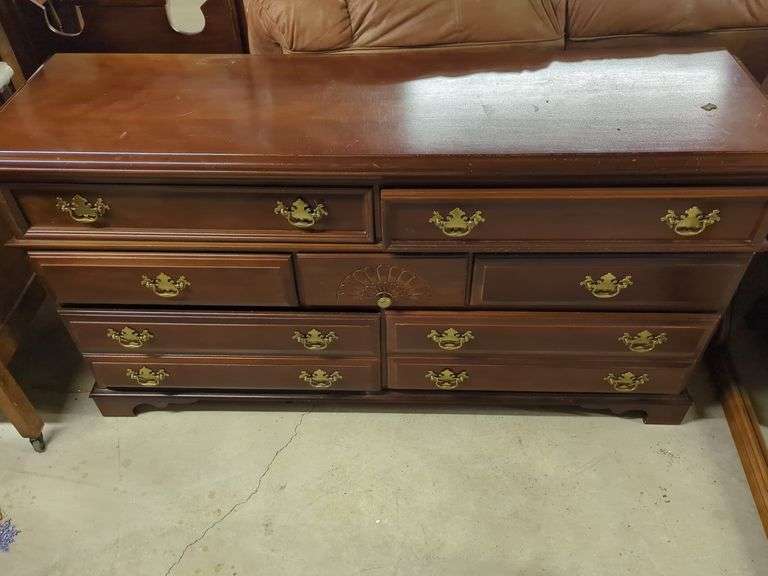 Dark Wood Dresser with Nine Drawers