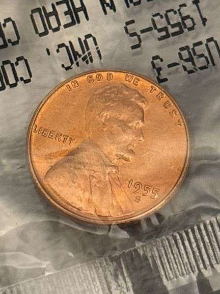 1955-S UNC. COPPER LINCOLN HEAD CENT  IN PLASTIC image