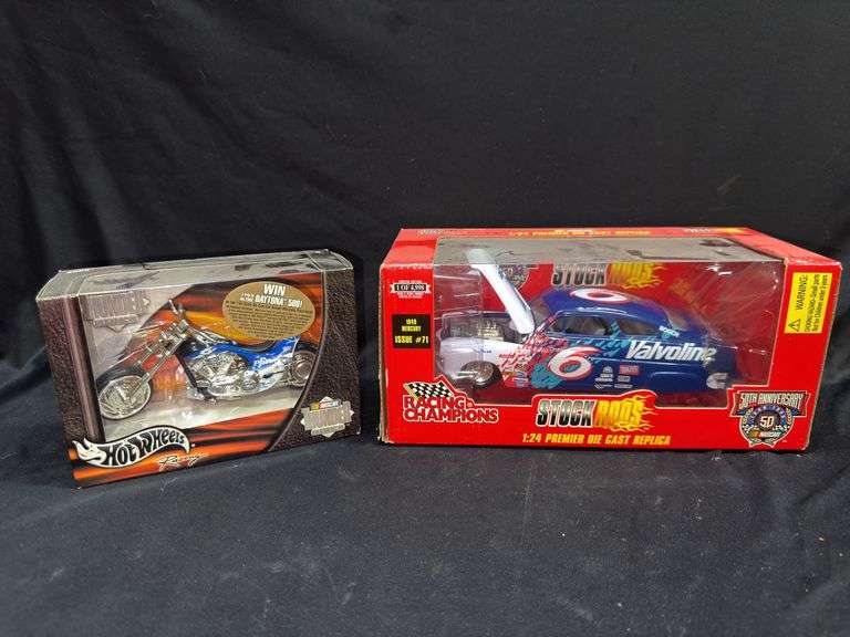 Racing Champions Stock Rods 1949 Mercury & Hot Wheels NASCAR Motorcycle