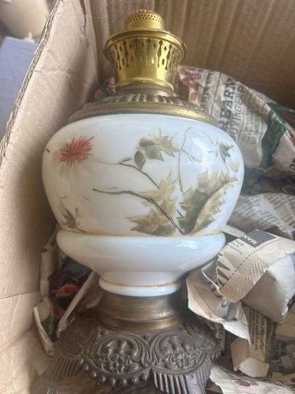 Floral Oil Lamp with Glass Shade image