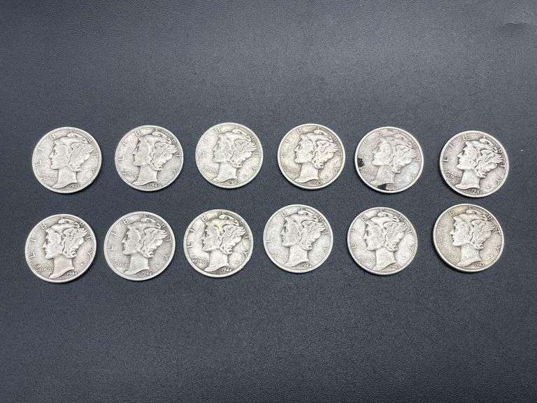 TWELVE MERCURY DIMES