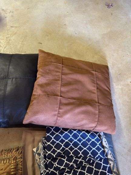 Assorted Decorative Throw Pillows - Leather, Suede, and Floral Set