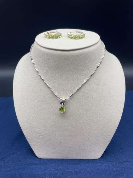 Sterling Silver Peridot Necklace and Earrings Set image